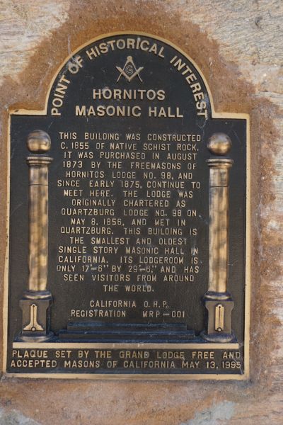 [Picture of Hornitos Masonic Hall plaque 1]